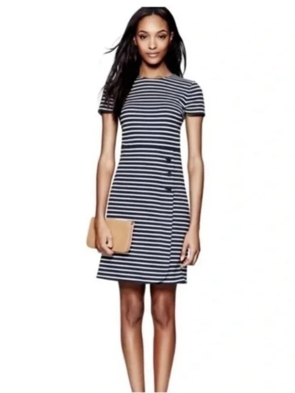 Tory Burch Kamilla Dress Size Medium Navy White Stripe Cotton Buttons A Line